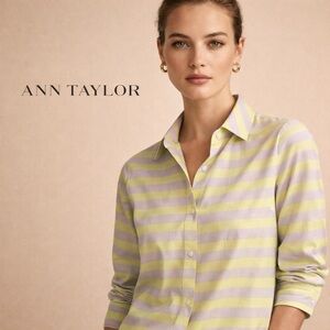 Ann Taylor Women's Pastel Striped Button-Down Shirt Size 6